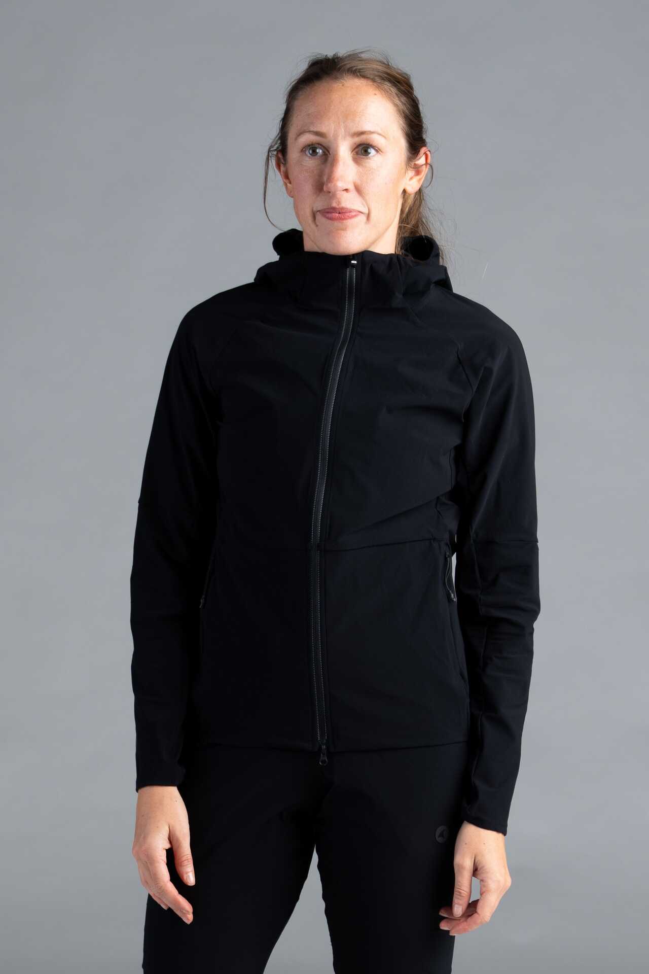 Women's Packable Black Lightweight Cycling Jacket - Front View
