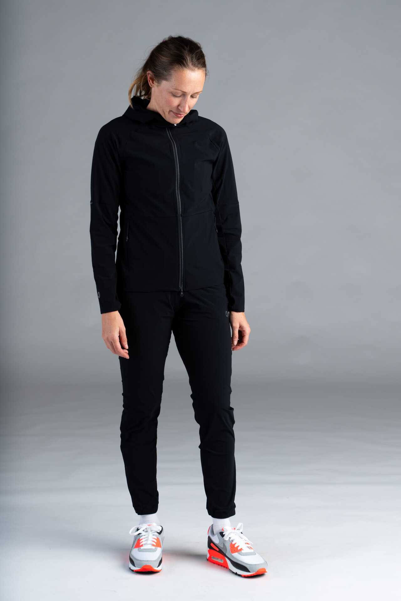 Women's Packable Black Lightweight Cycling Jacket - Full-Body Front View