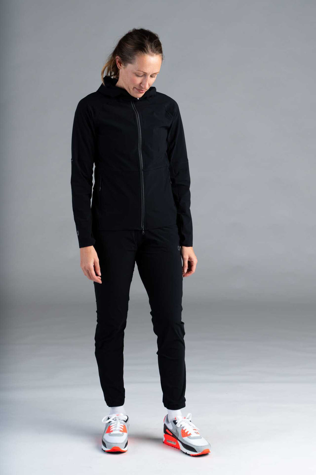 Women's Packable Black Lightweight Cycling Jacket - Full-Body Front View