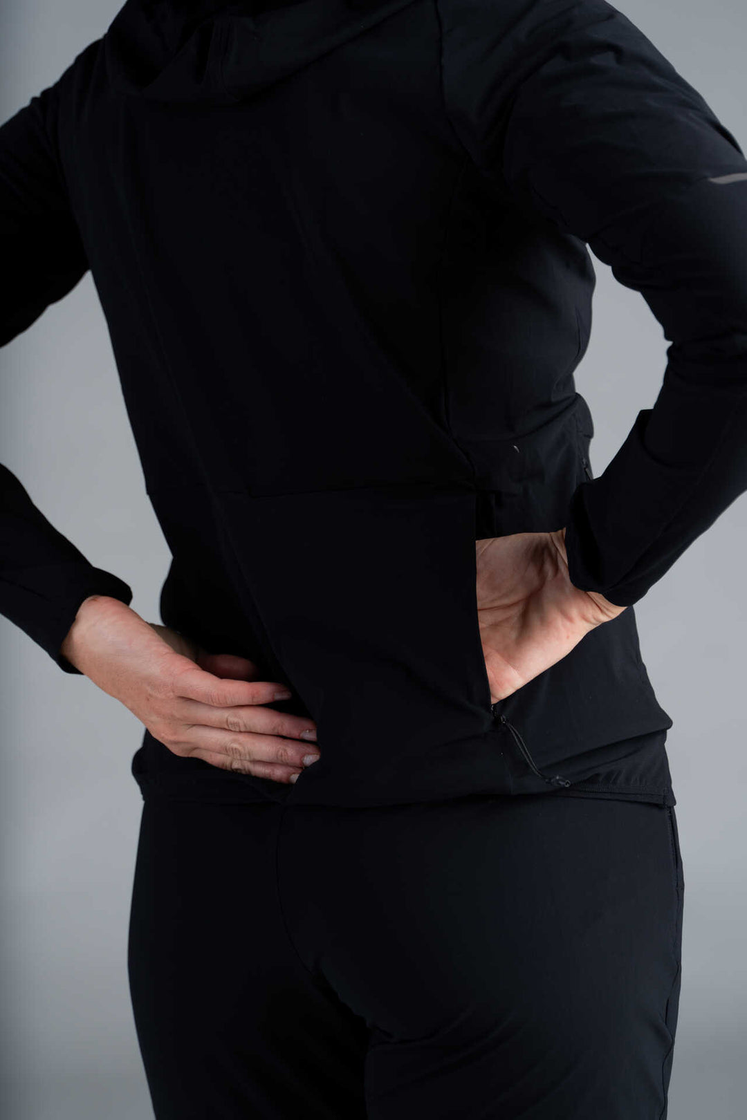 Women's Packable Black Lightweight Cycling Jacket - Zippered Back Pocket 