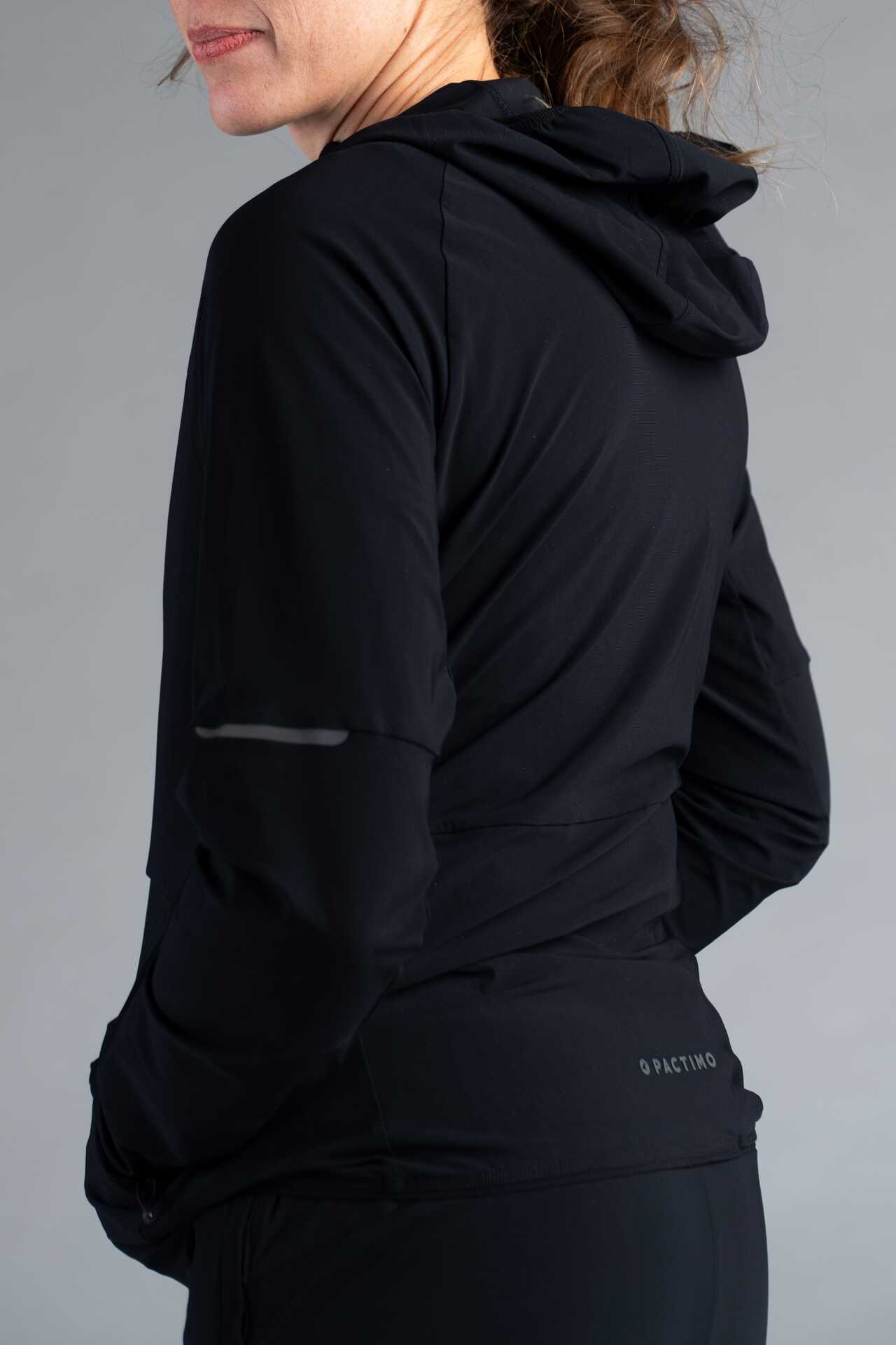 Women's Packable Black Lightweight Cycling Jacket - Reflective Sleeve