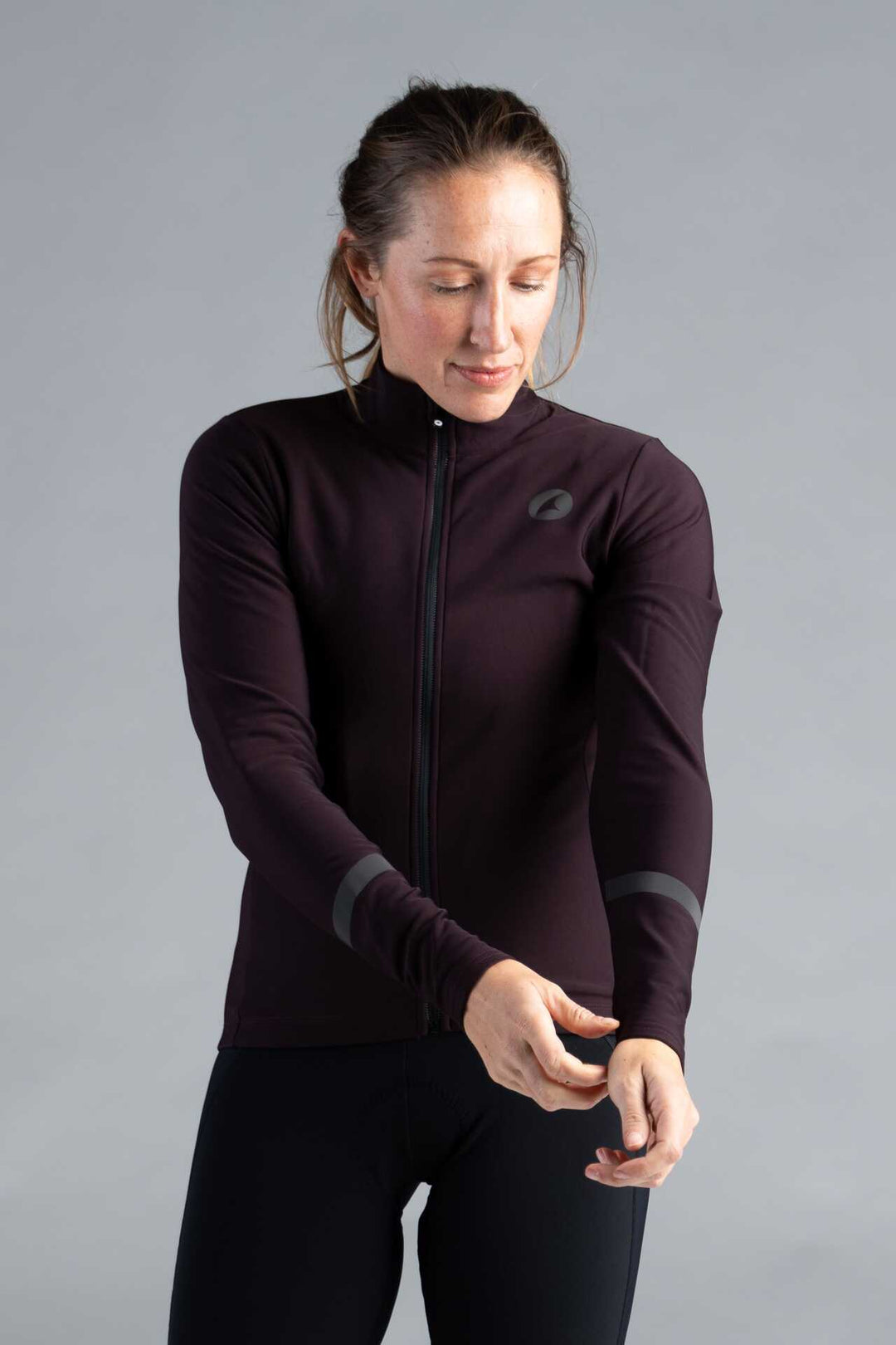 Women's Maroon Thermal Cycling Jersey - Front View