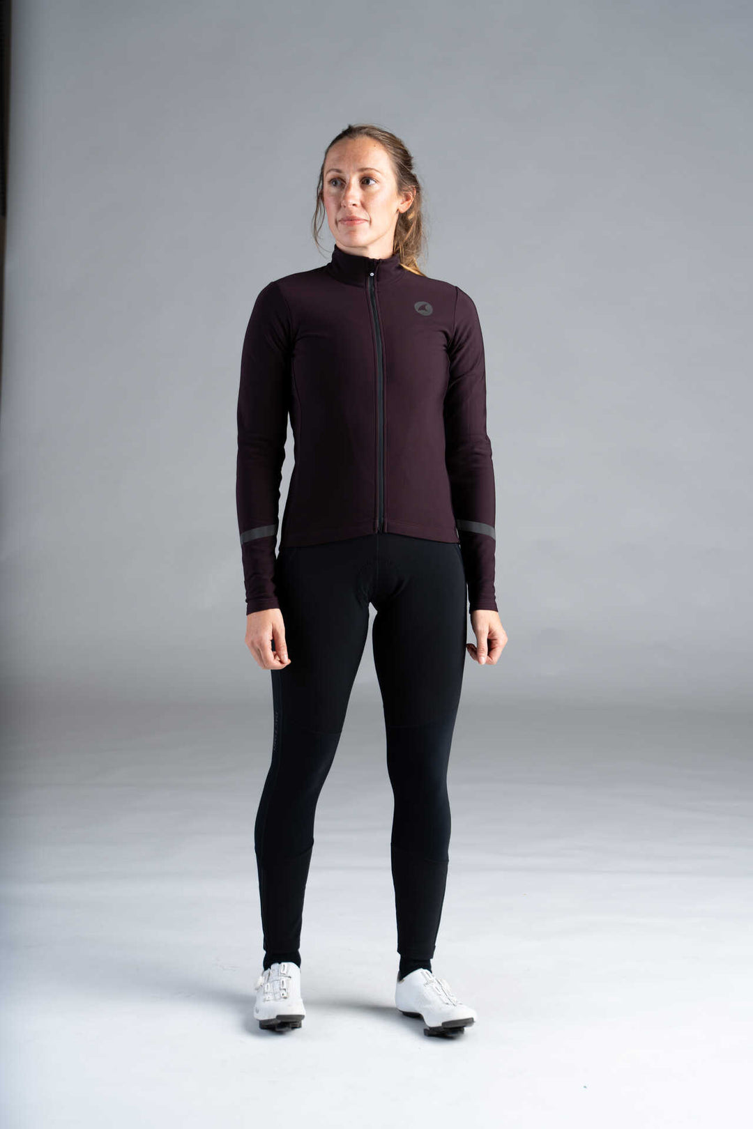 Women's Maroon Thermal Cycling Jersey - Full-Body Front View