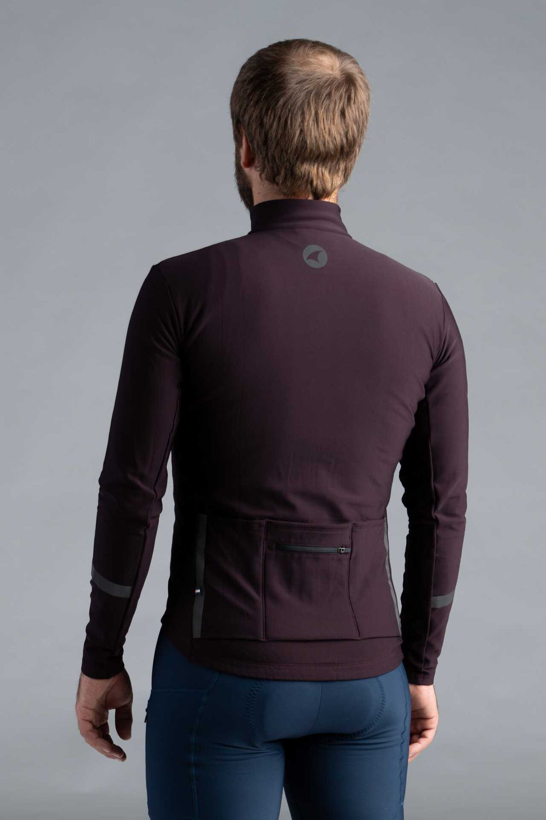 Men's Maroon Thermal Long Sleeve Cycling Jersey - Back View