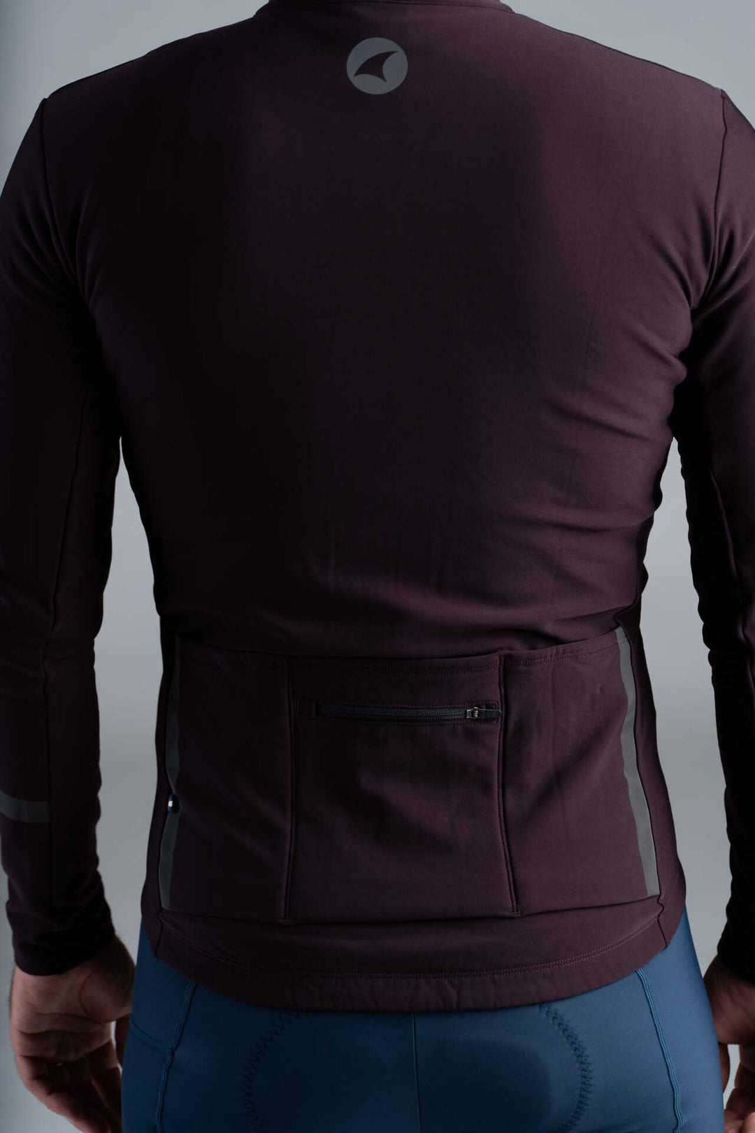 Men's Maroon Thermal Long Sleeve Cycling Jersey - Back Pockets
