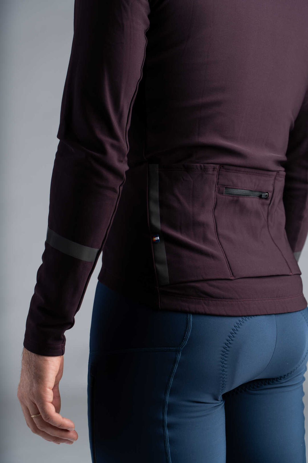 Men's Maroon Thermal Long Sleeve Cycling Jersey - Side View