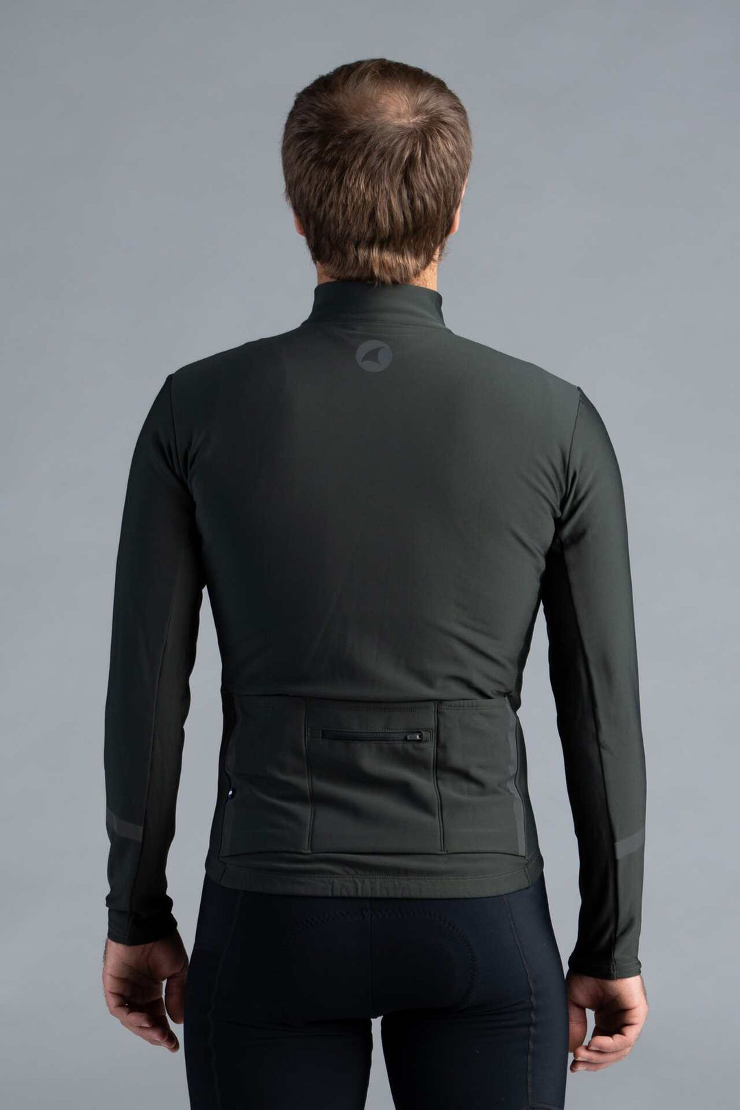 Men's Dark Green Thermal Long Sleeve Cycling Jersey - Back View
