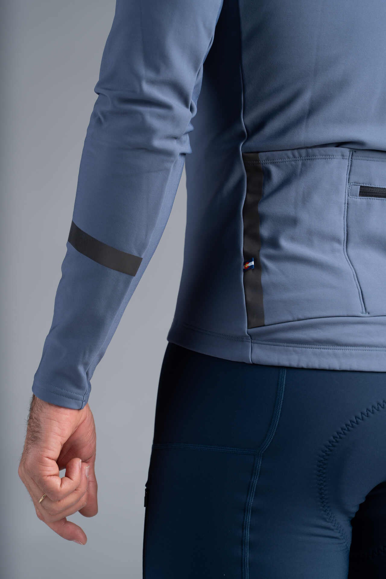 Men's Blue-Grey Thermal Long Sleeve Cycling Jersey - Reflective