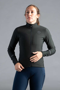 Women's Dark Green Thermal Cycling Jersey - Front View