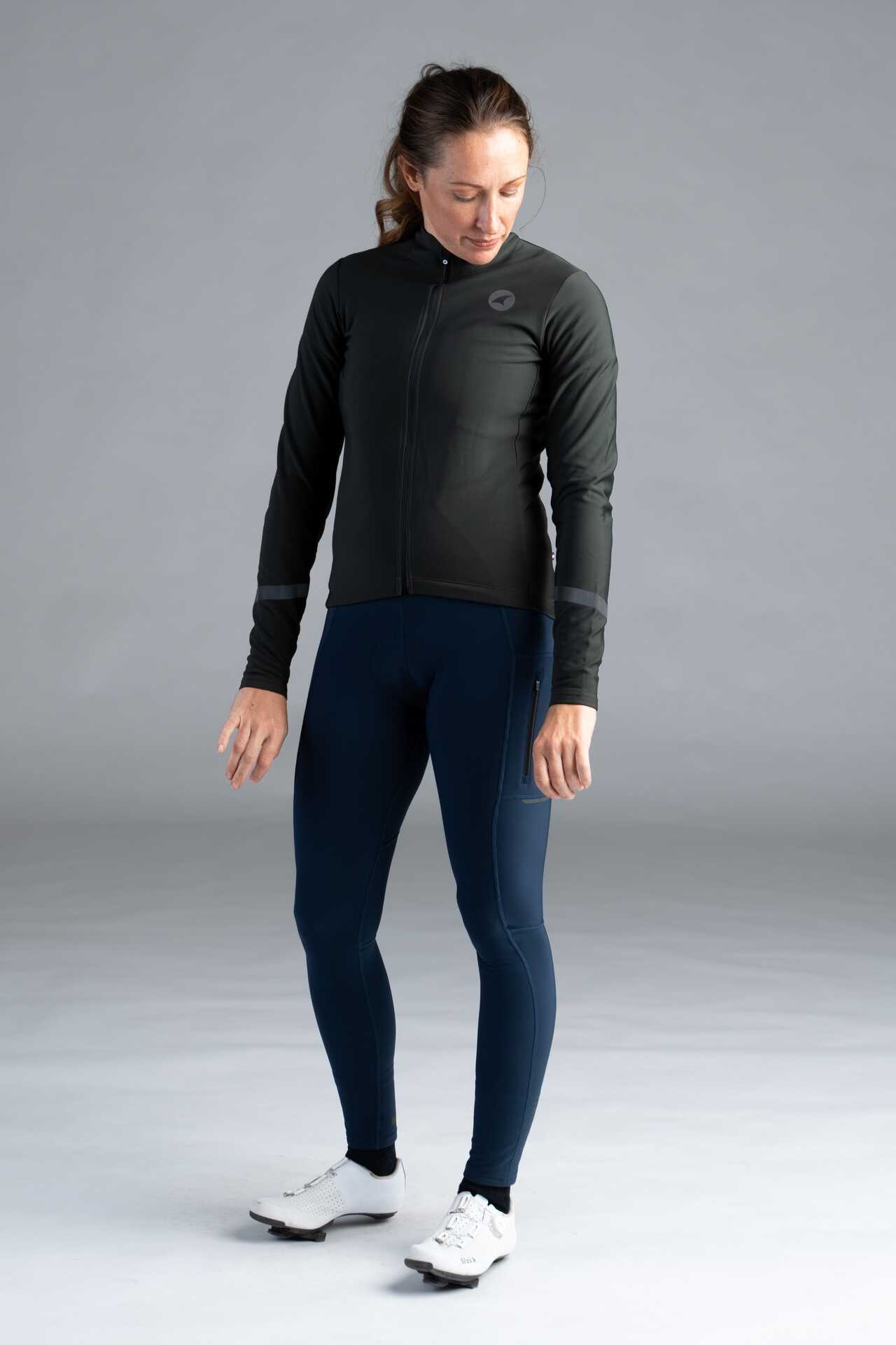 Women's Dark Green Thermal Cycling Jersey - Front View