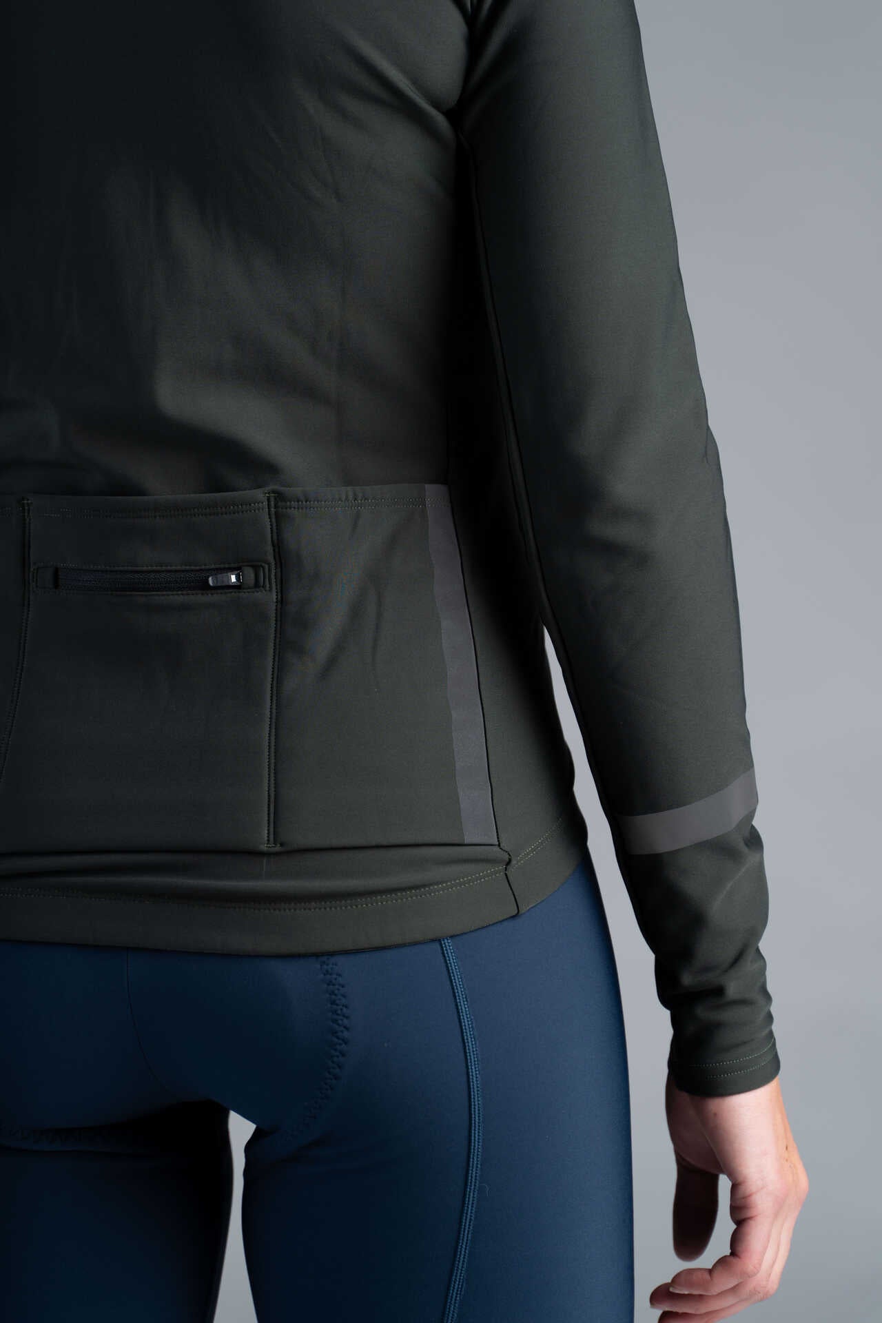 Women's Dark Green Thermal Cycling Jersey - Reflective Details