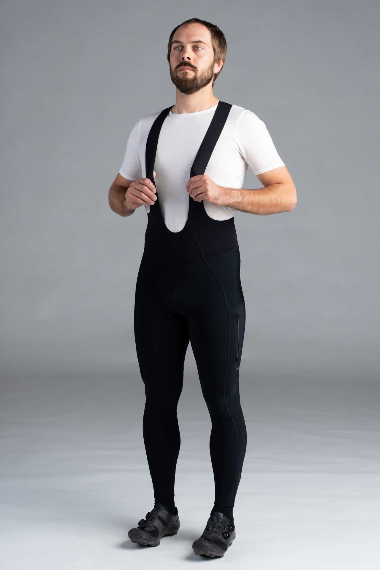 Men's Black Thermal Cycling Bib Tights - Front View