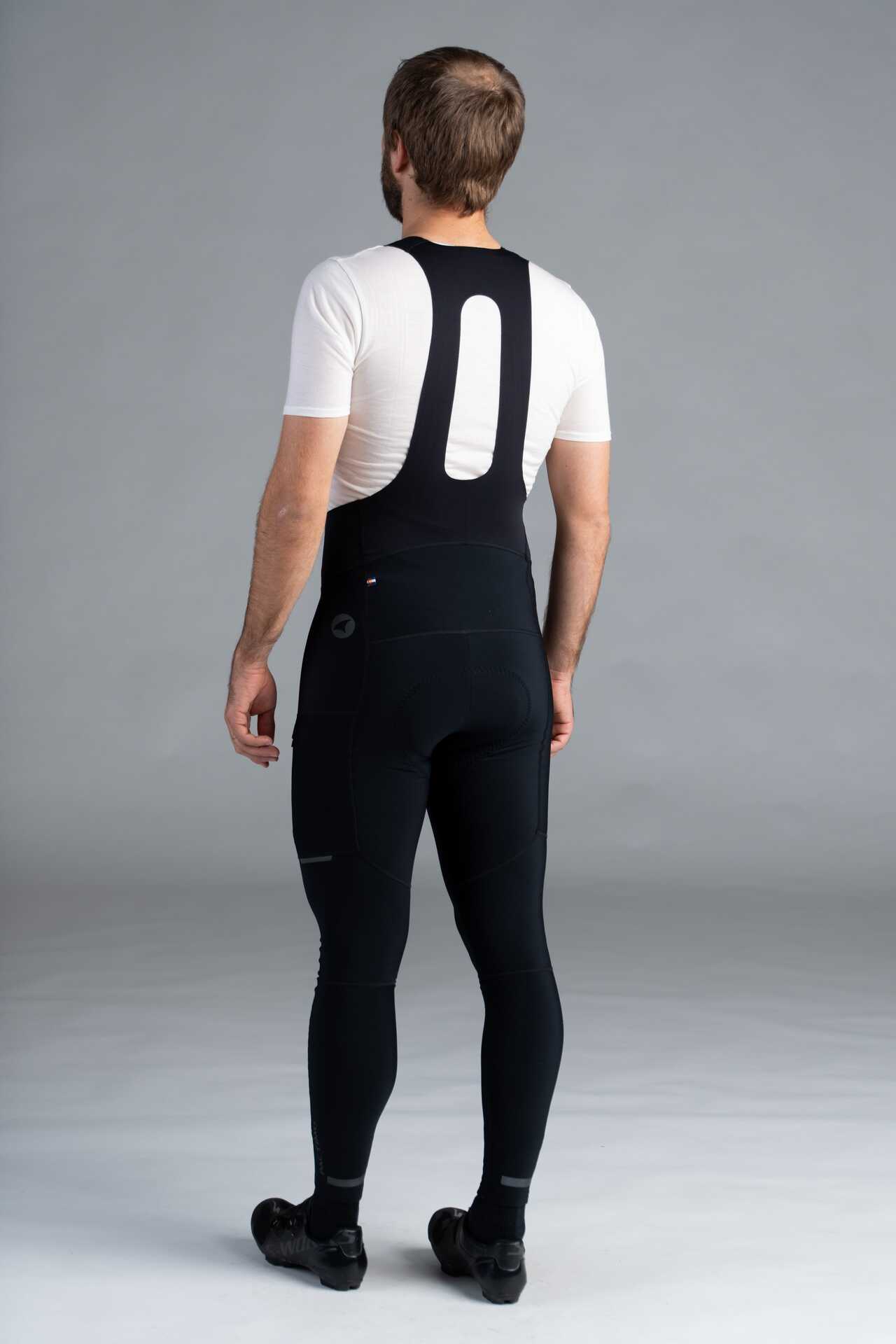 Men's Black Thermal Cycling Bib Tights - Back View