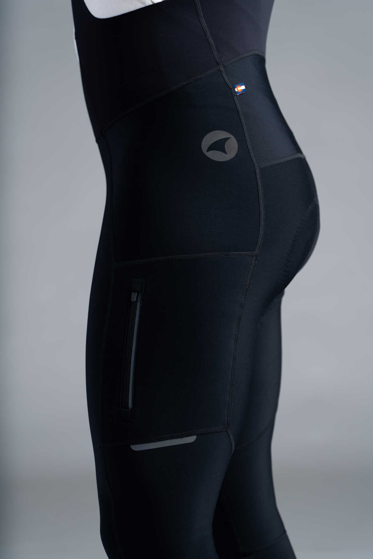 Men's Black Thermal Cycling Bib Tights - Side Close-Up