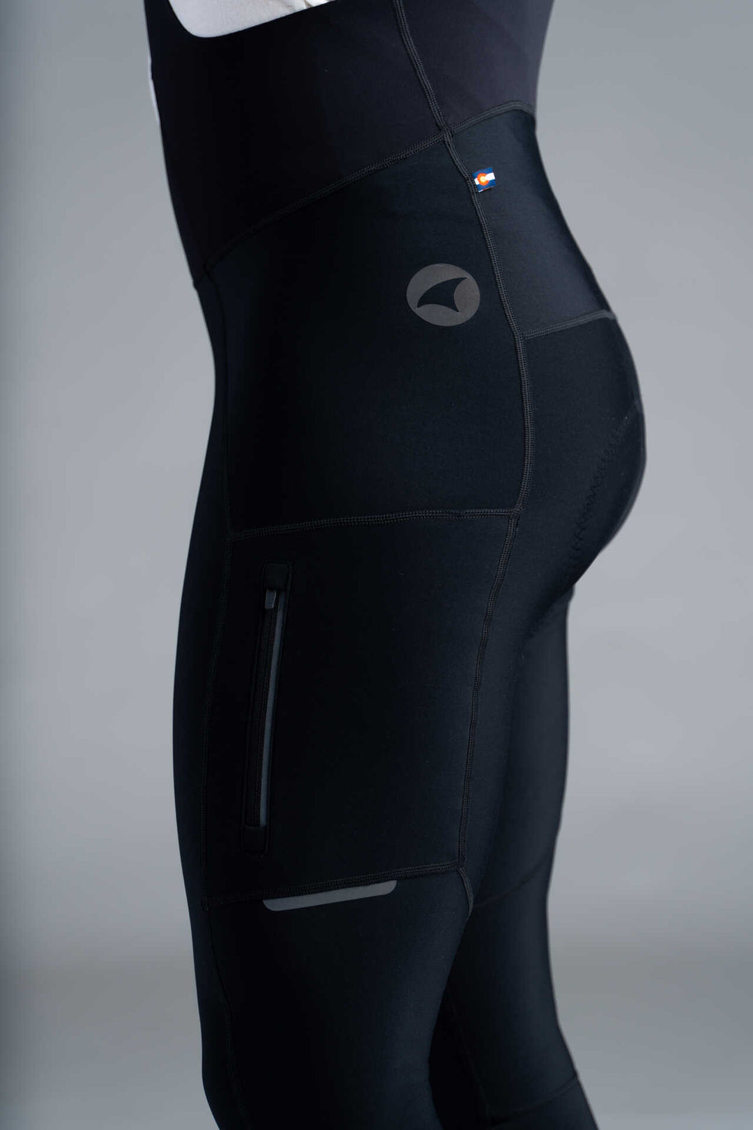 Men's Black Thermal Cycling Bib Tights - Side Close-Up