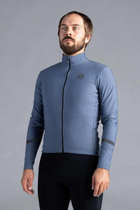 Men's Blue-Grey Thermal Long Sleeve Cycling Jersey - Front View