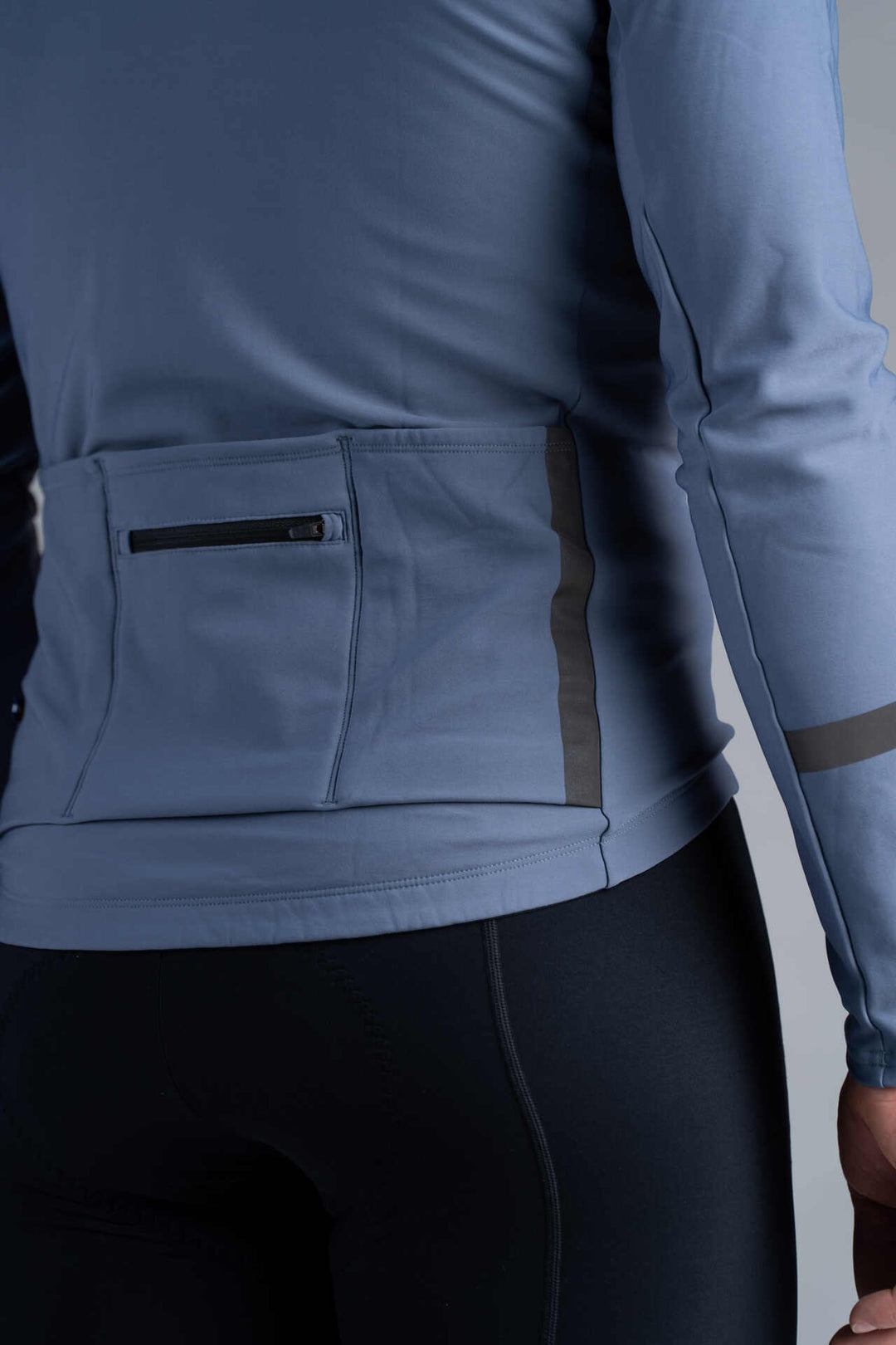 Men's Blue-Grey Thermal Long Sleeve Cycling Jersey - Reflective Strips
