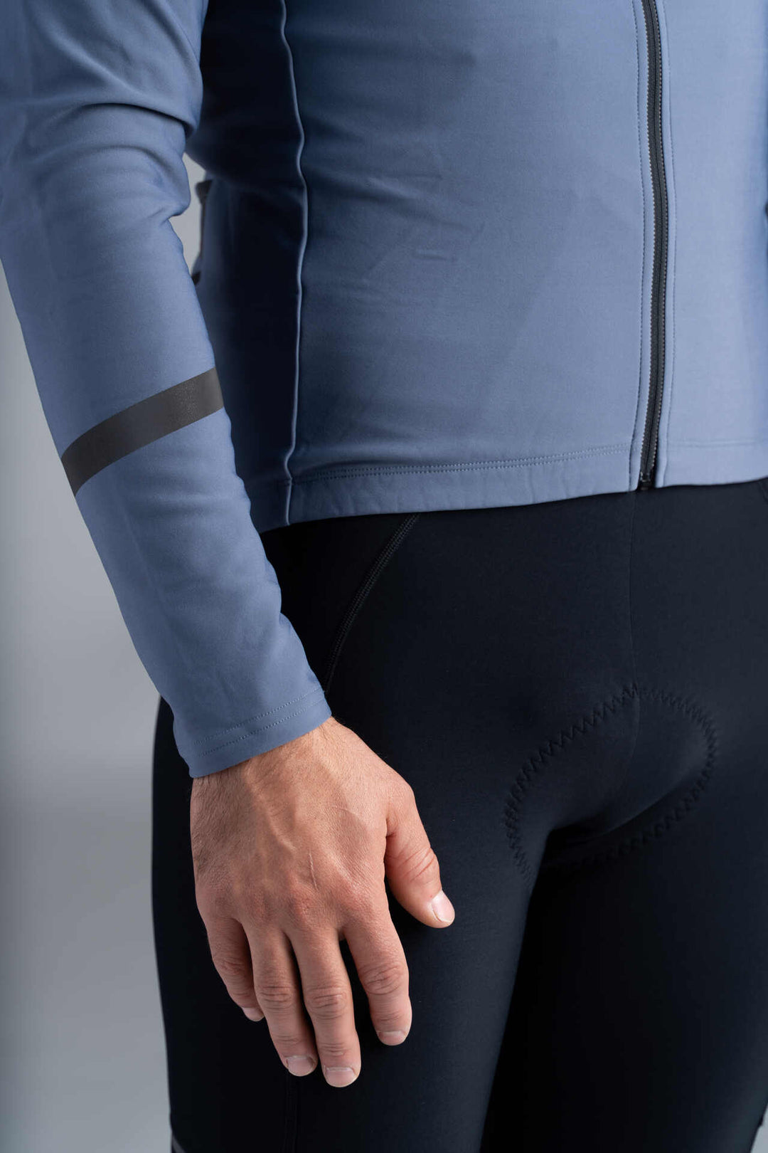 Men's Blue-Grey Thermal Long Sleeve Cycling Jersey - Sleeve