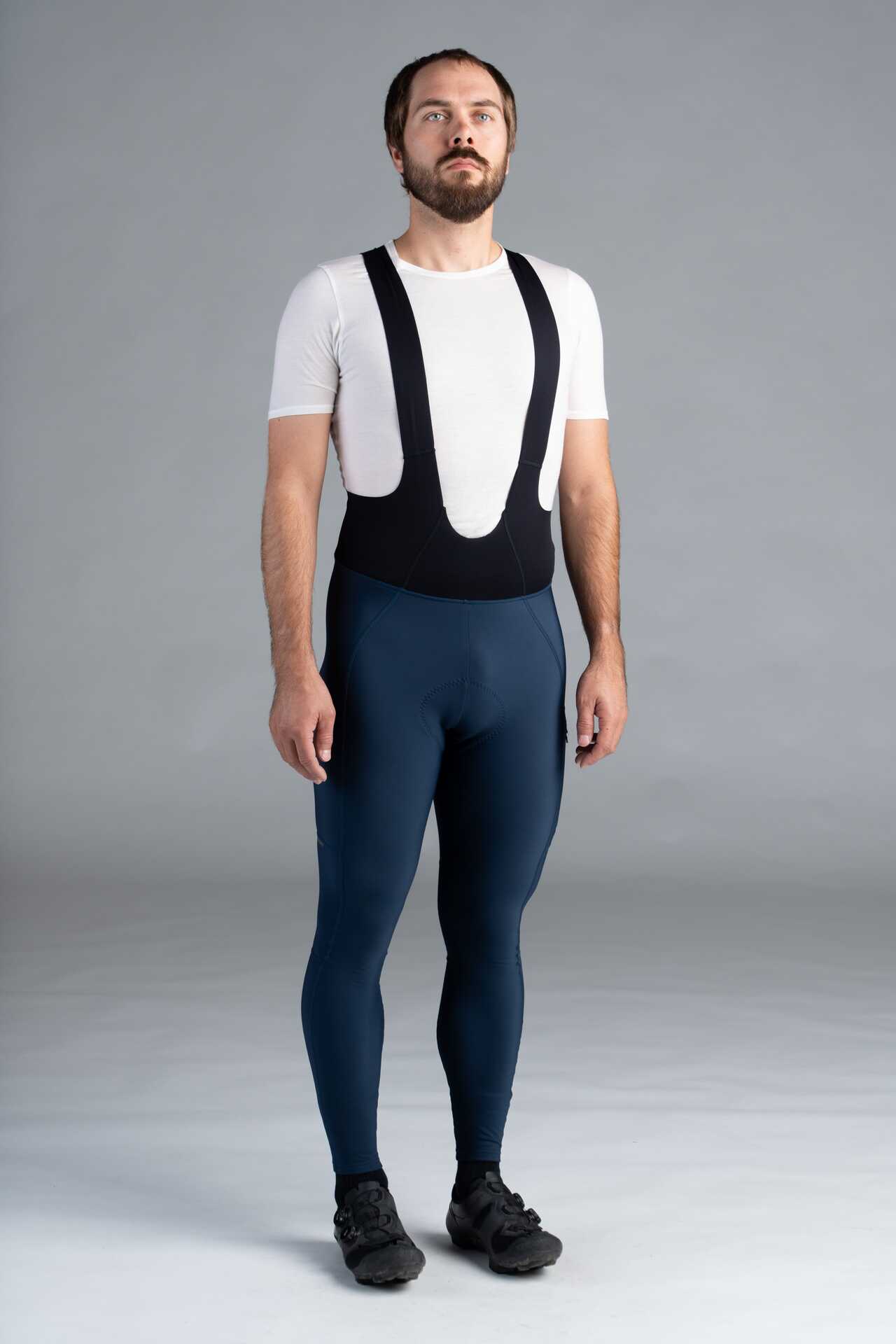 Men's Navy Blue Thermal Cycling Bib Tights - Front View