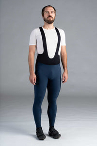 Men's Navy Blue Thermal Cycling Bib Tights - Front View