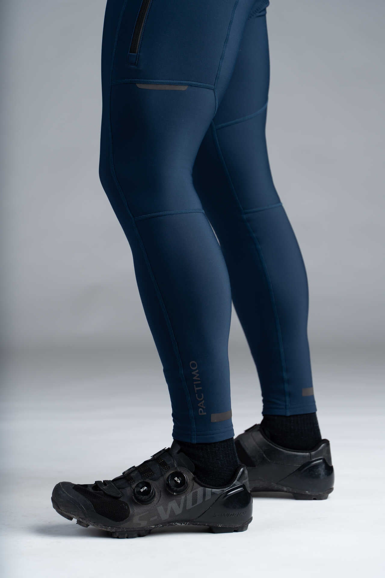 Men's Navy Blue Thermal Cycling Bib Tights - Reflective on Leg