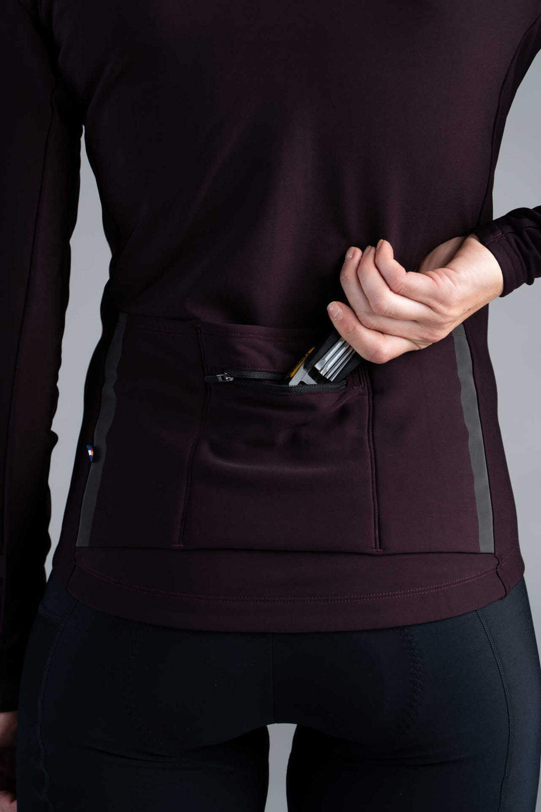 Women's Maroon Thermal Cycling Jersey - Zippered Back Pocket