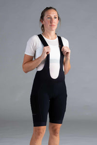 Women's Black Thermal Cargo Cycling Bib Shorts - Front View