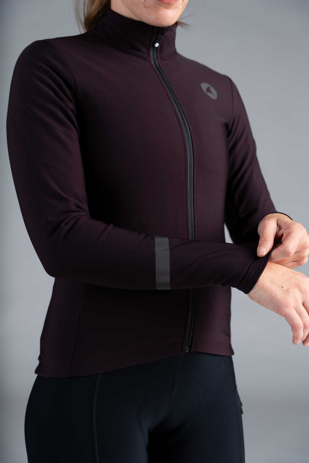 Women's Maroon Thermal Cycling Jersey - Reflective on Sleeve