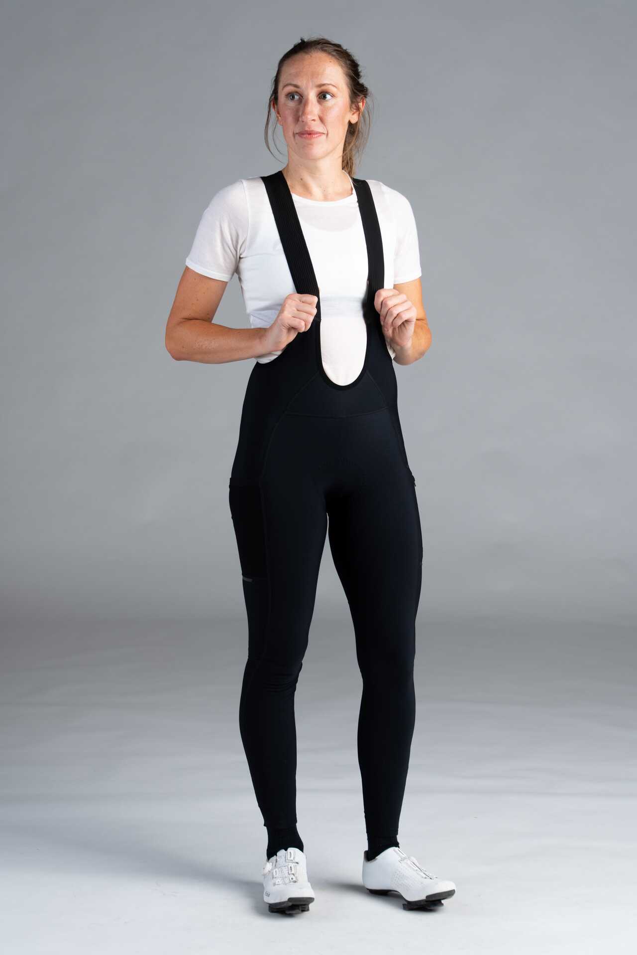 Women's Black Thermal Cargo Cycling Bib Tights - Front View