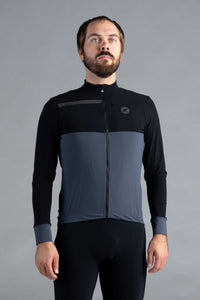 Men's Black and Grey Long Sleeve Cargo Cycling Jersey - Front View