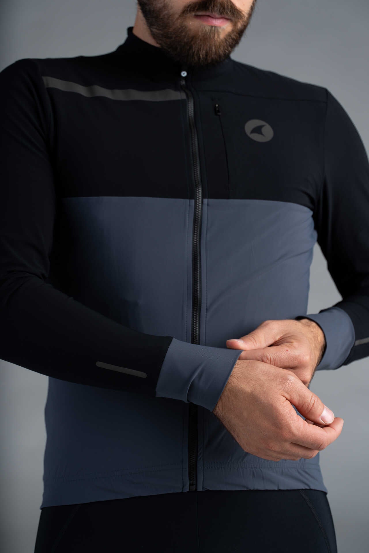 Men's Black and Grey Long Sleeve Cargo Cycling Jersey - Sleeve
