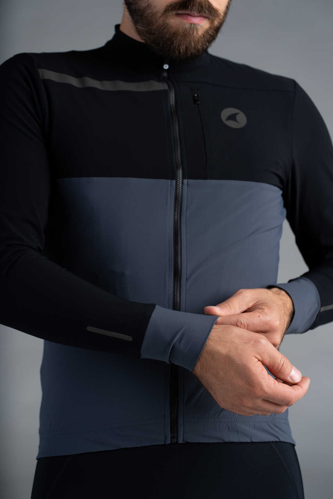 Men's Black and Grey Long Sleeve Cargo Cycling Jersey - Sleeve