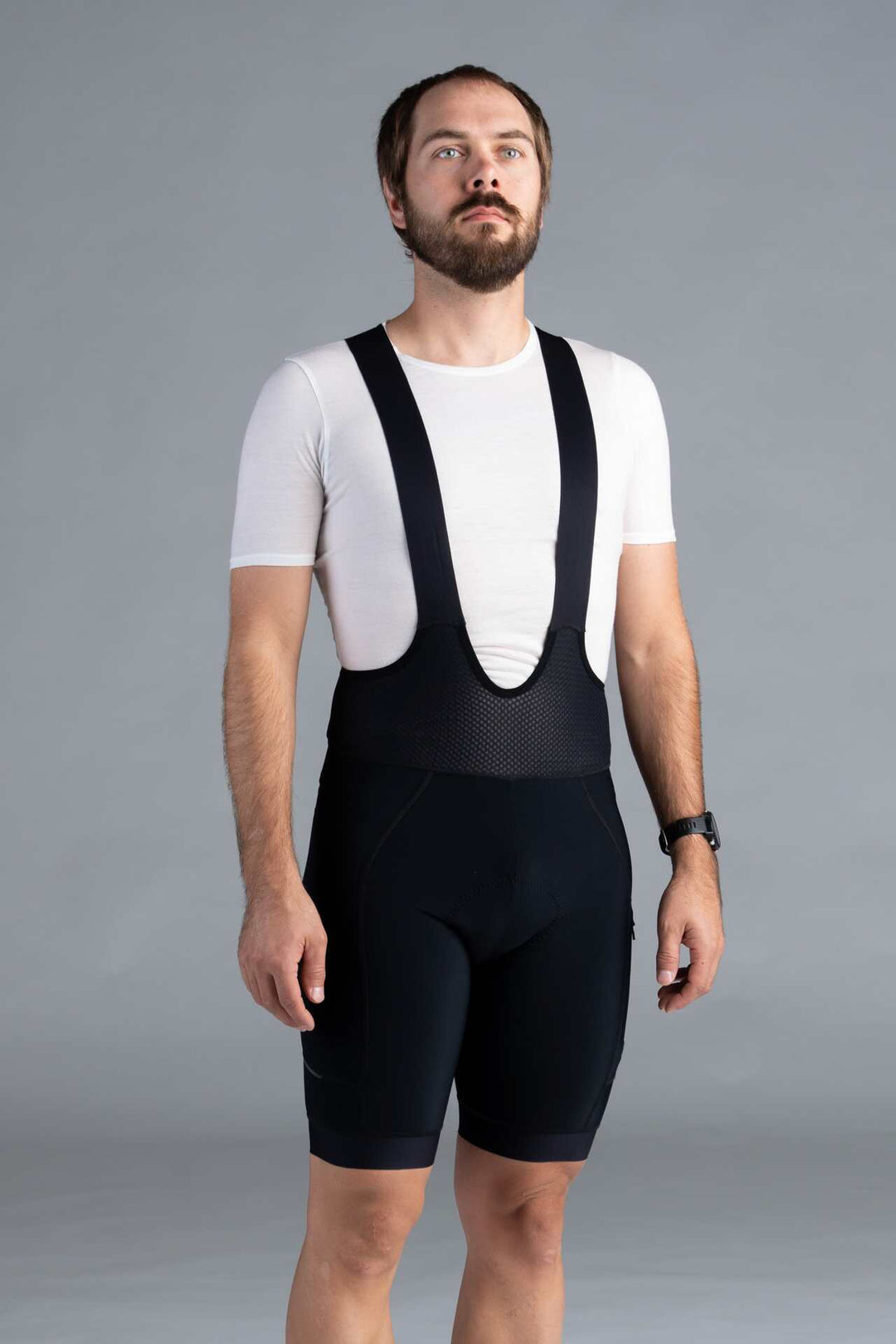 Men's Black Thermal Cycling Bibs - Front View