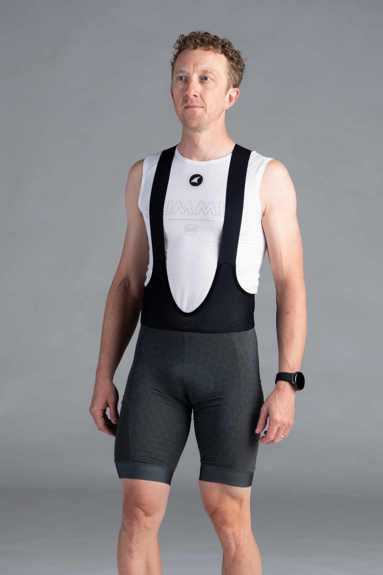 Men's Charcoal 12-Hour Cargo Cycling Bibs - Front View