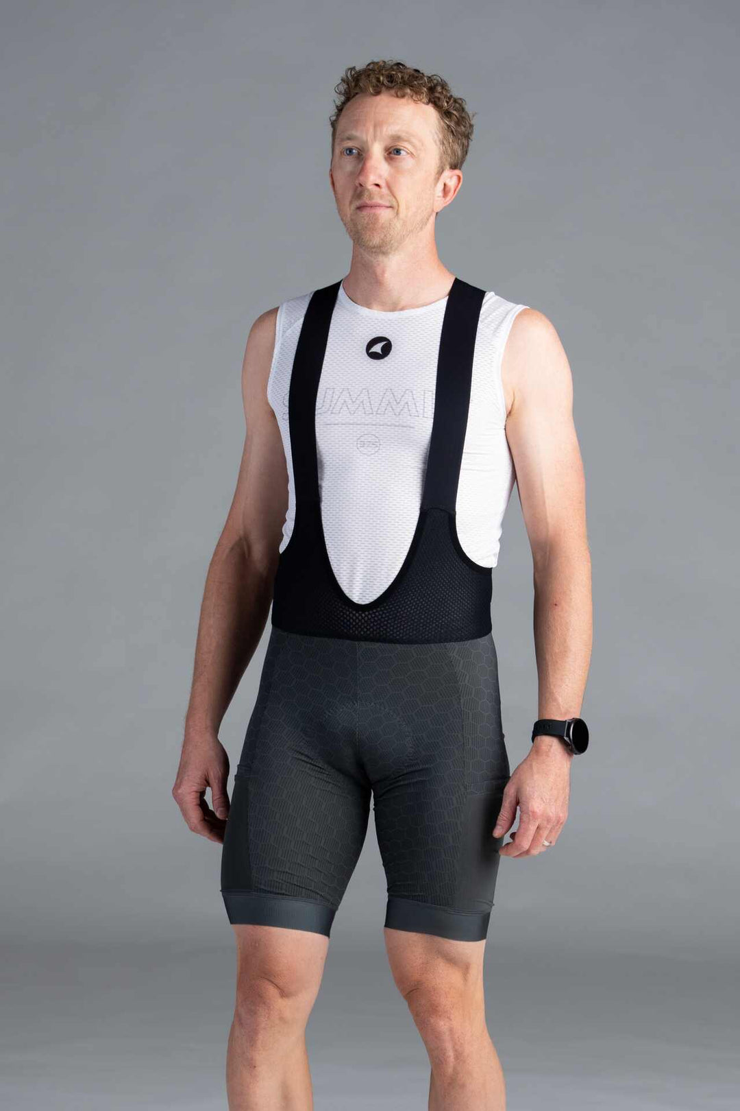 Men's Charcoal 12-Hour Cargo Cycling Bibs - Front View