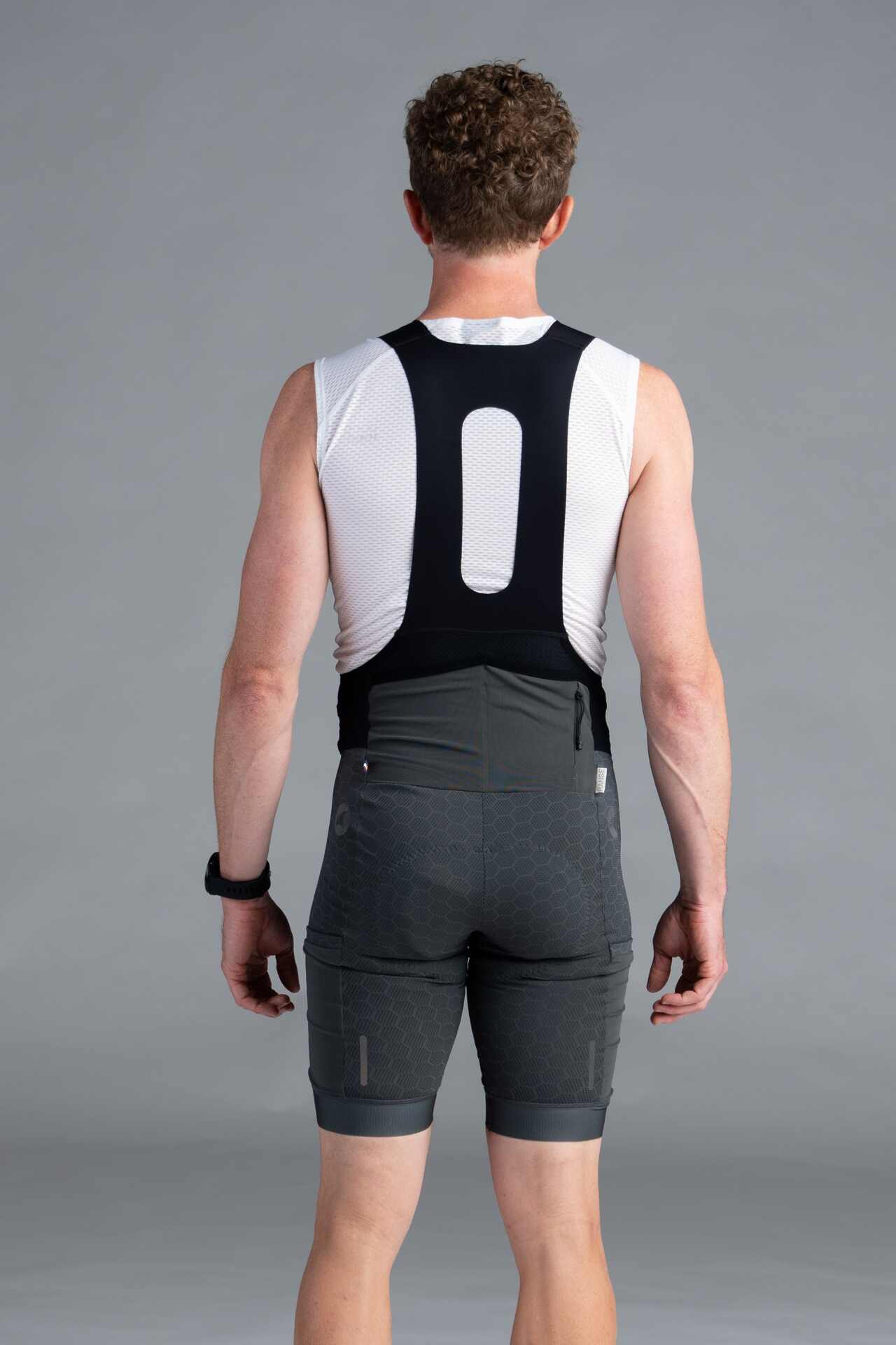 Men's Charcoal 12-Hour Cargo Cycling Bibs - Back View