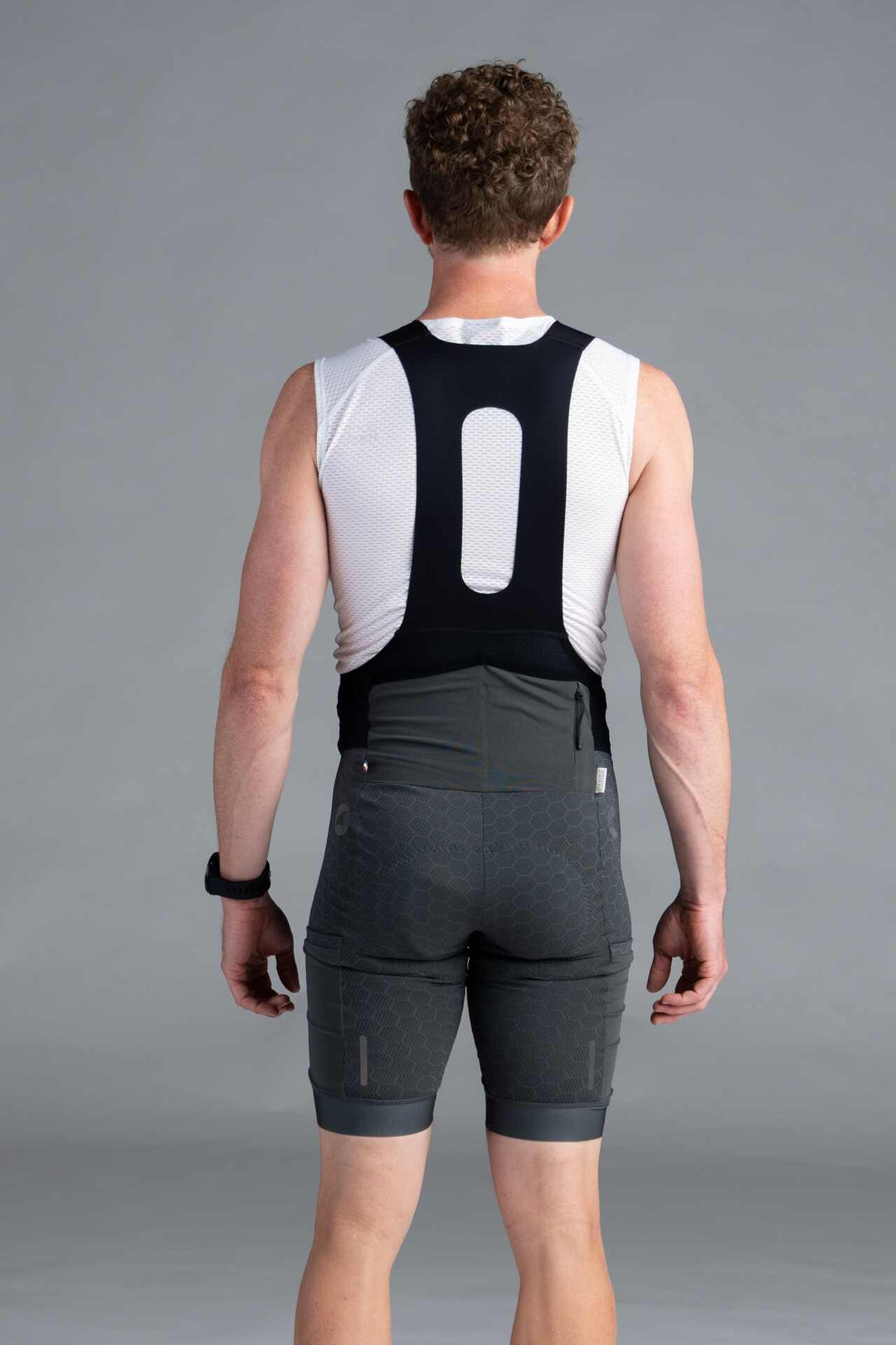 Men's Charcoal 12-Hour Cargo Cycling Bibs - Back View
