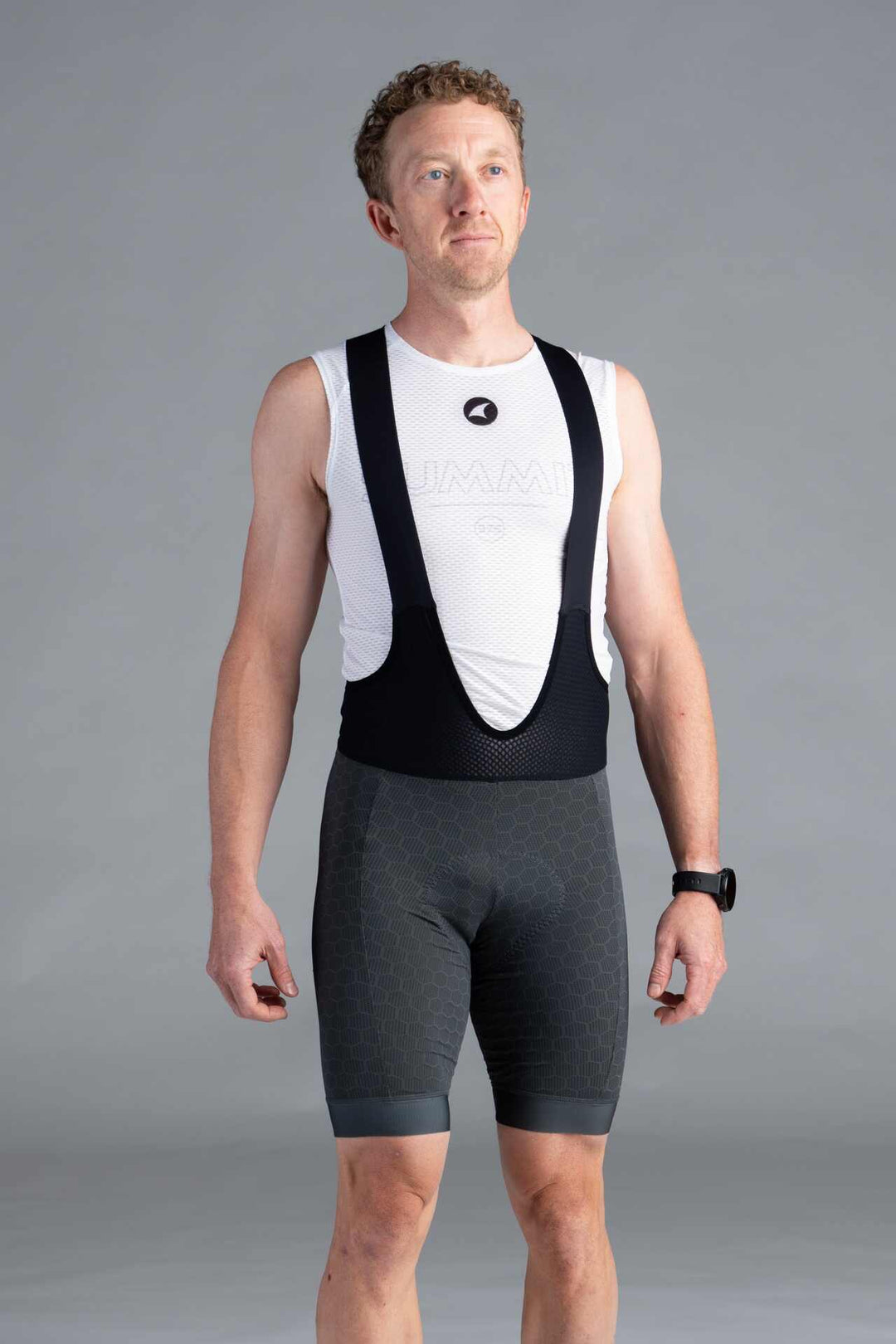 Men's Grey 12-Hour Cycling Bibs - Front View