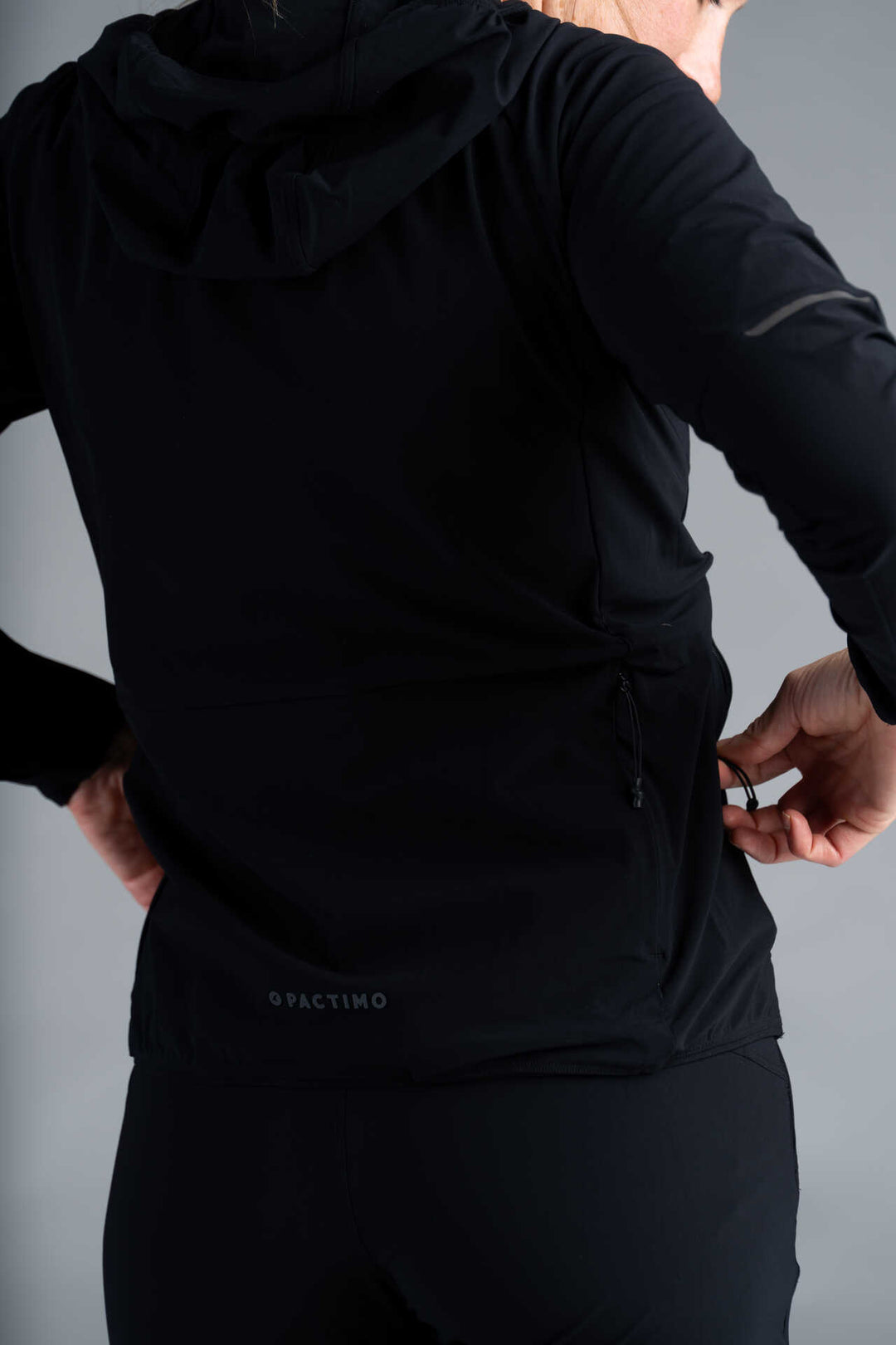 Women's Packable Black Lightweight Cycling Jacket - Back Pocket