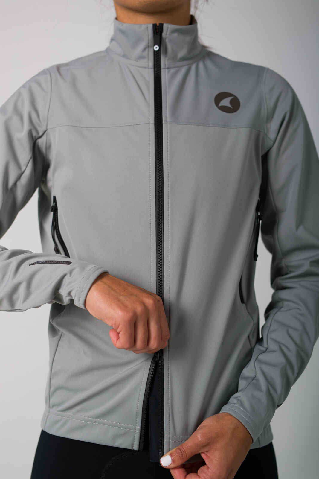 Women's Gray Cycling Jacket for Cold Wet Weather - Two-Way Zipper