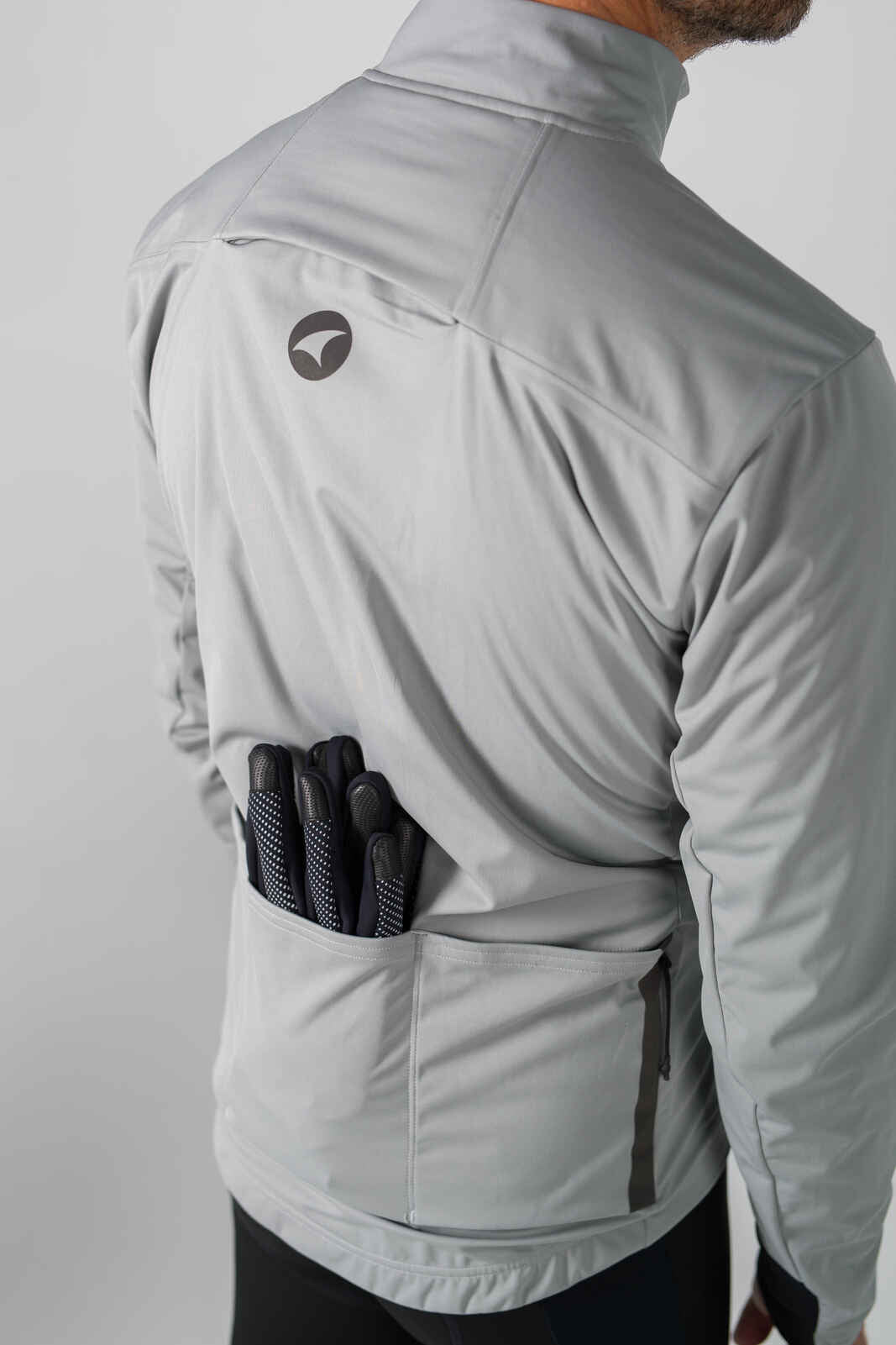Men's Gray Winter Cycling Jacket - Back Pockets