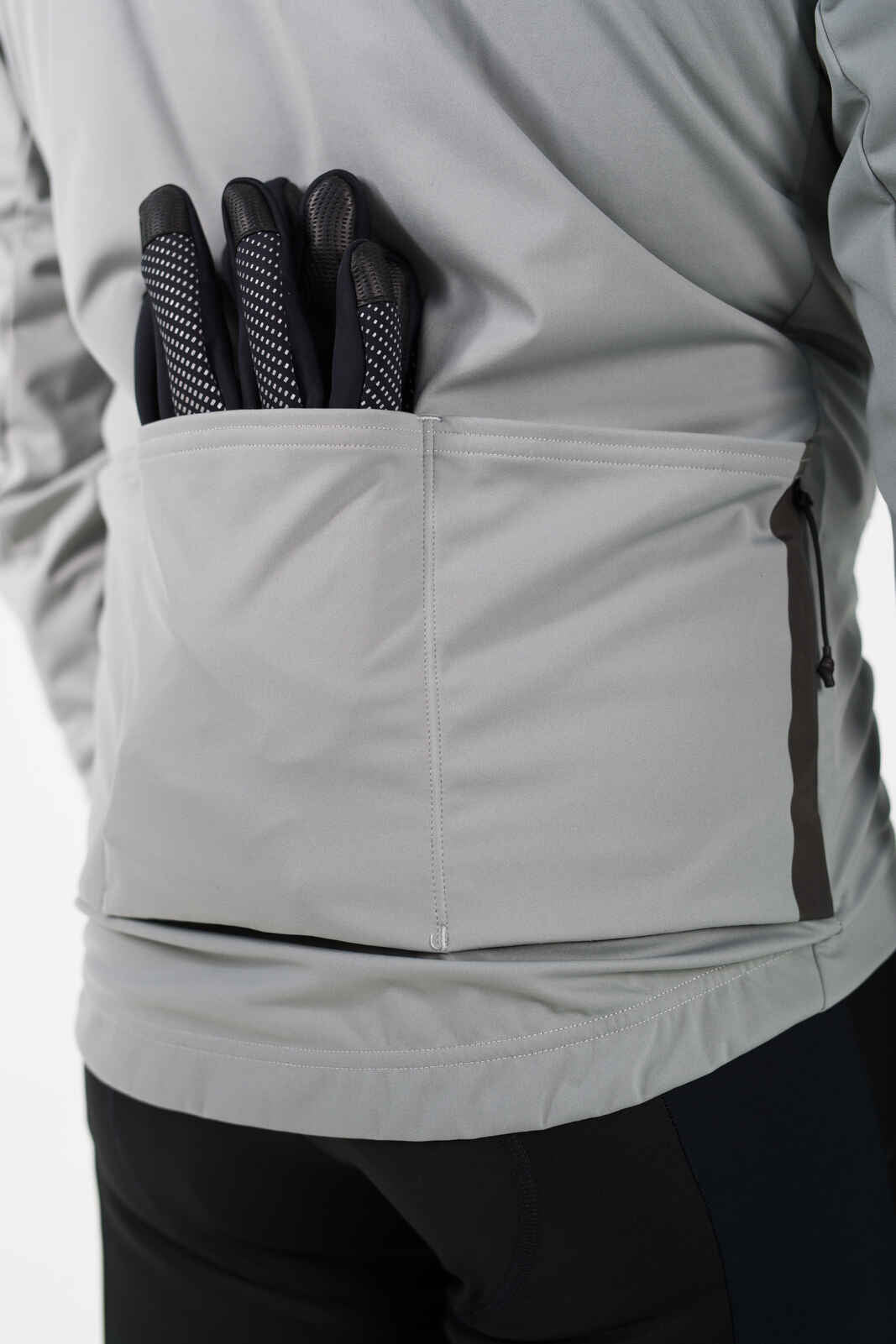 Gray Winter Cycling Jacket - Gloves in Back Pocket