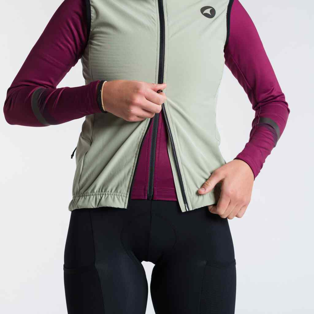 Women's Sage Green Thermal Cycling Vest - Alpine Two Way Zipper