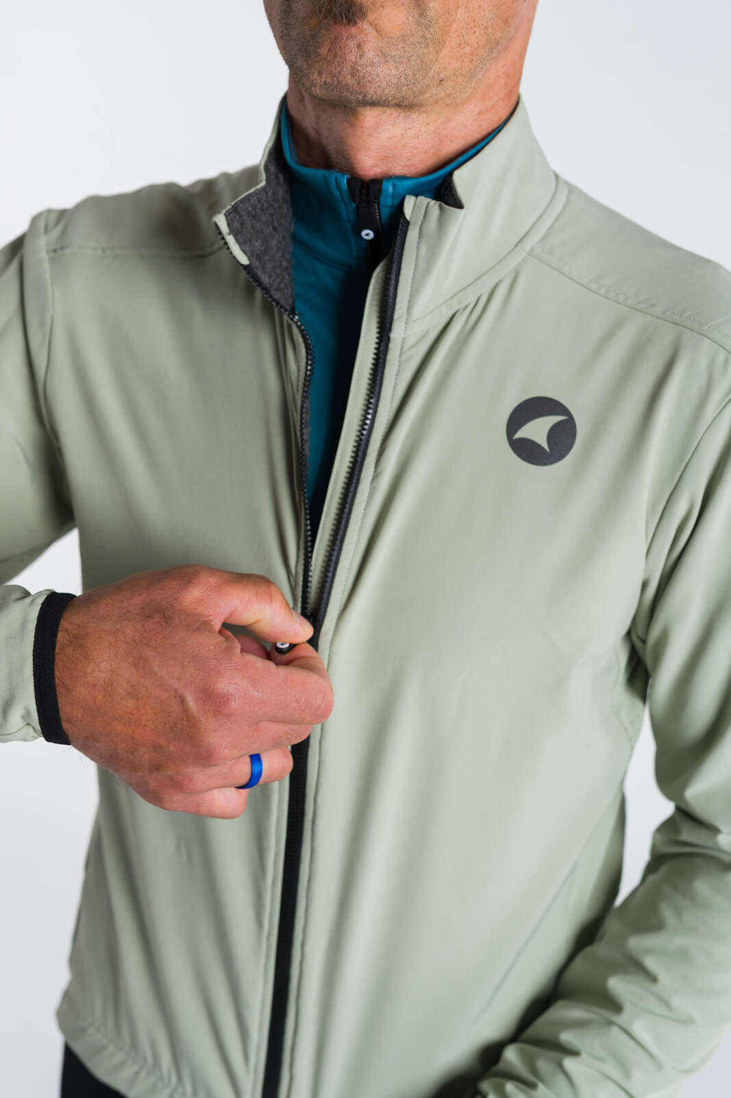 Men's Sage Green Winter Cycling Jacket - Two Way Zipper