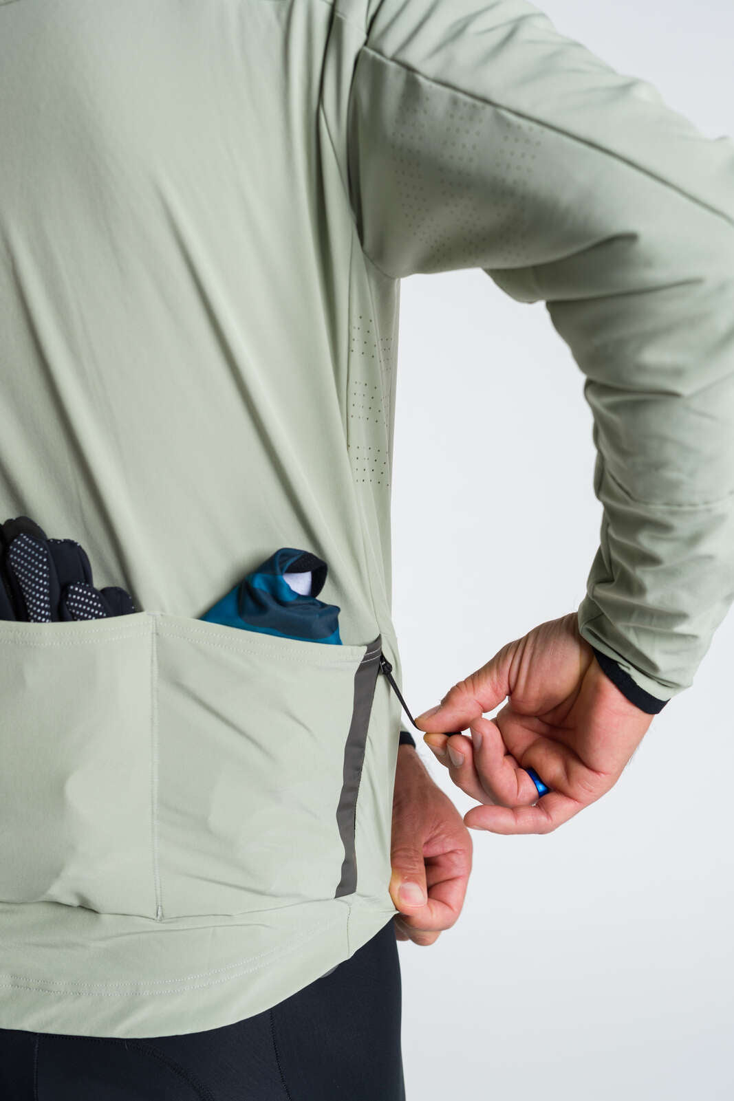 Men's Sage Green Winter Cycling Jacket - Back Zippered Pocket