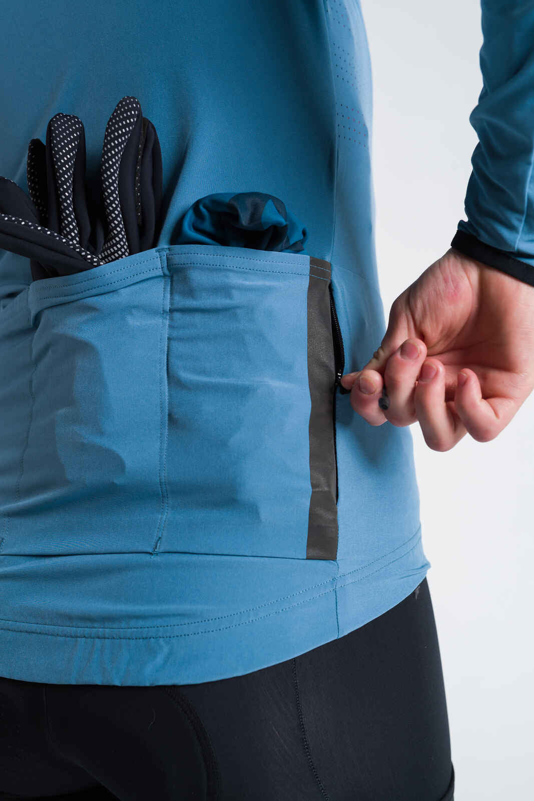 Men's Blue Winter Cycling Jacket - Back Pocket Zipper