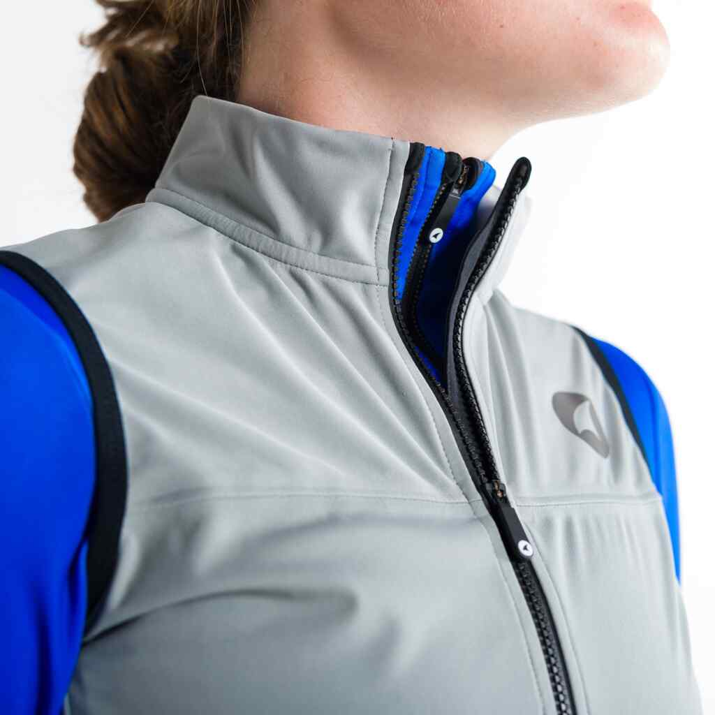 Women's Gray Water Repellent Cycling Vest - Collar