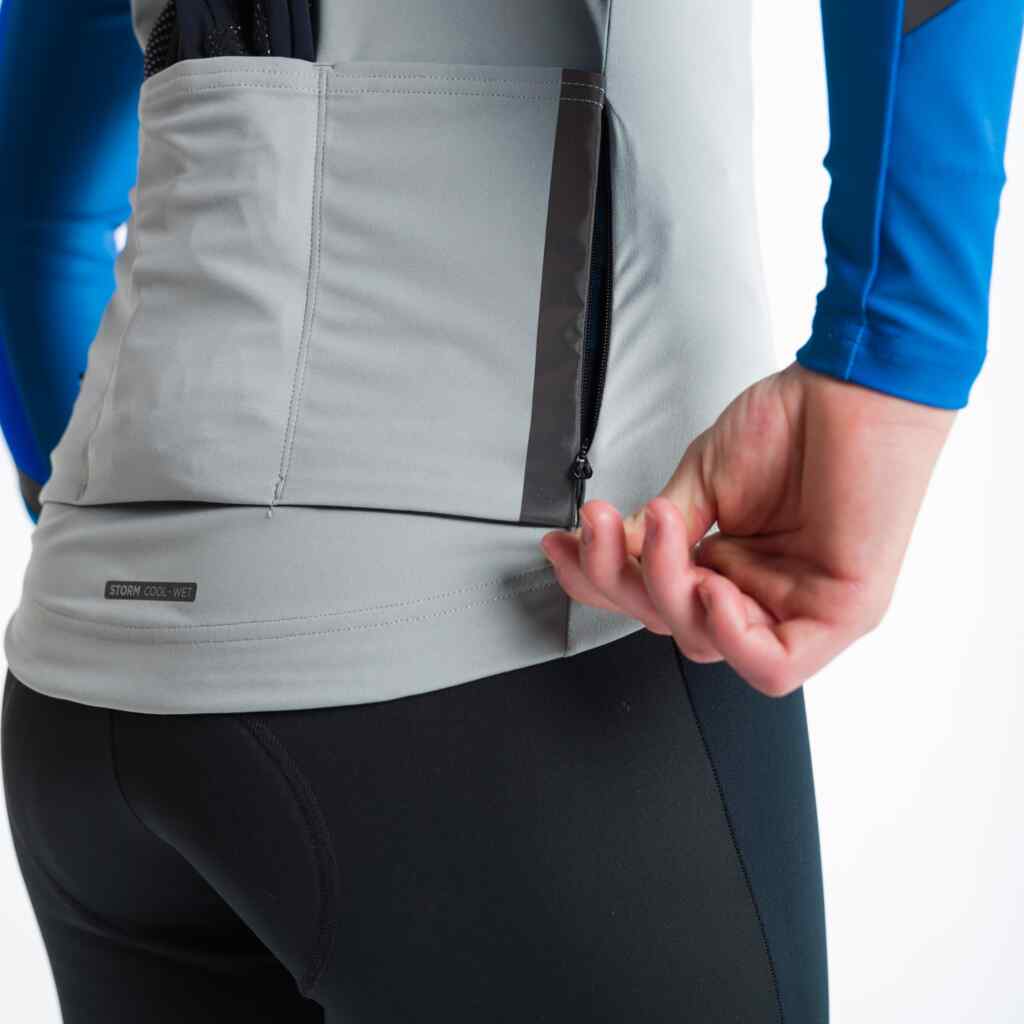 Women's Gray Water Repellent Cycling Vest - Back Zippered Pocket