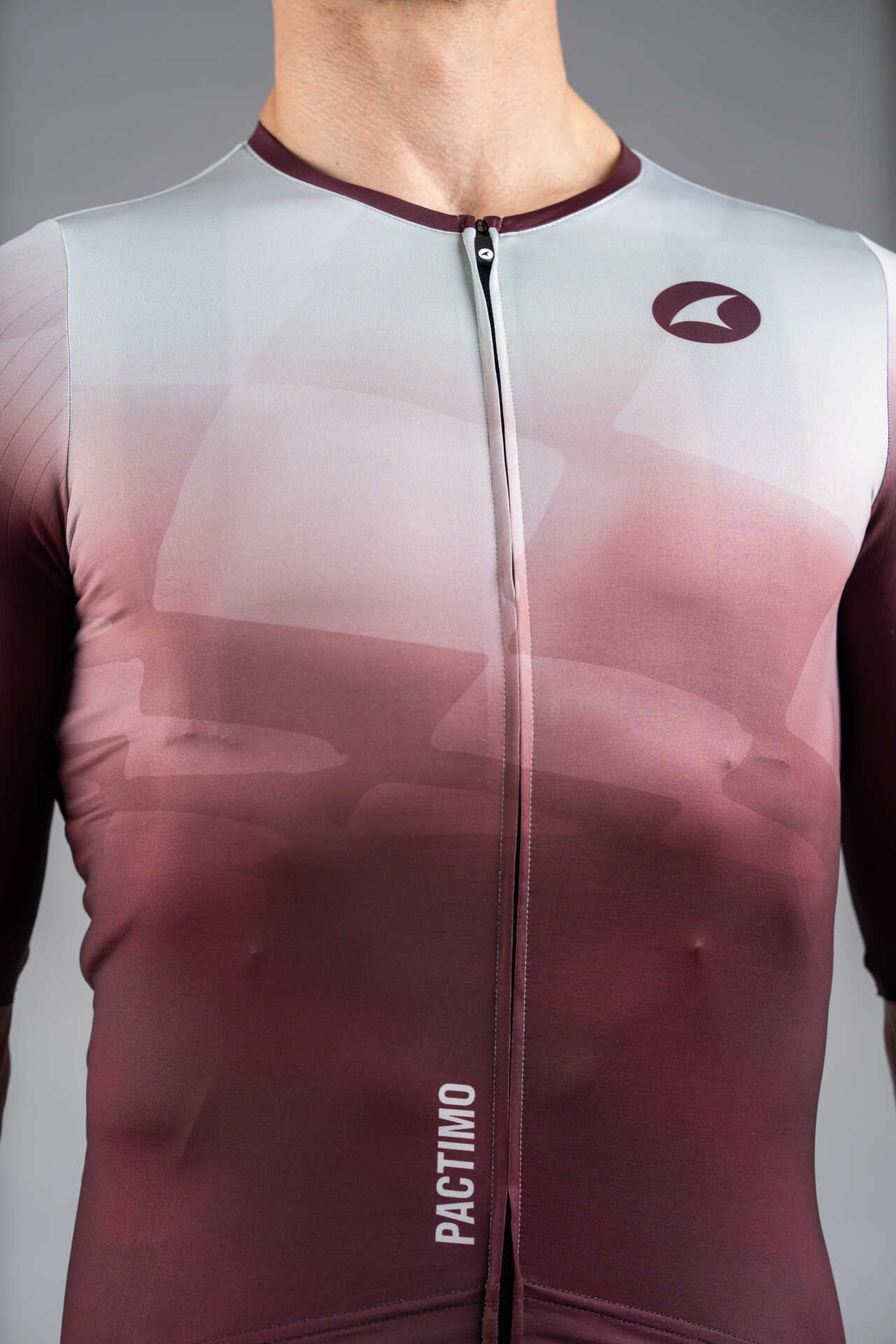 Men's Burgundy and White Flyte Cycling Jersey - Enclosed Front Zipper