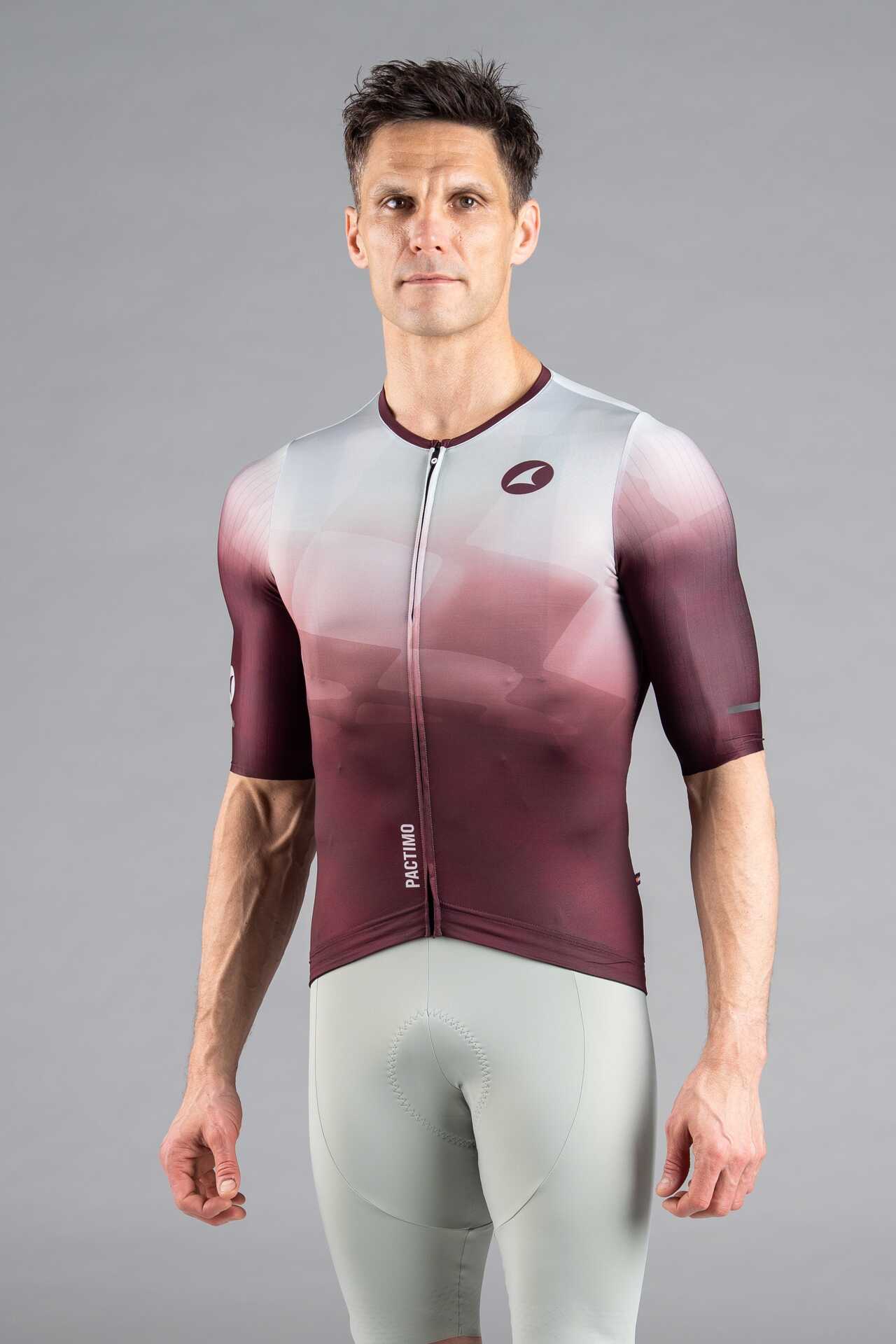 Men's Burgundy and White Flyte Cycling Jersey - Front View